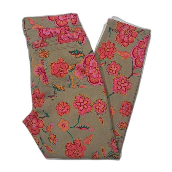 Jones New York Soho Women’s 10 Petite Tan/Pink Floral Slimming Jeans - Picture 2 of 8